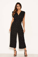 Black Spotty Wrap Culotte Jumpsuit