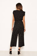 Black Spotty Wrap Culotte Jumpsuit