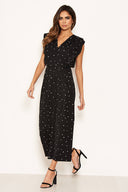 Black Spotty Wrap Culotte Jumpsuit