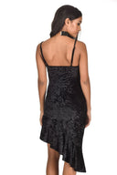Black Crushed Velvet Bottom Frill dress
