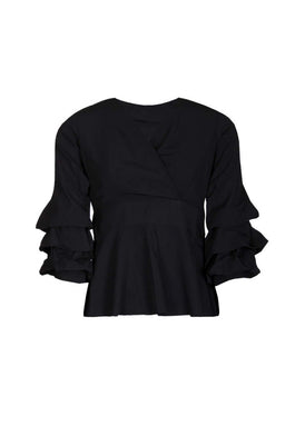 Black Wrap Ruffle Sleeve Top