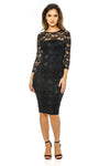 Black Sequin 3/4 Sleeve Bodycon Dress