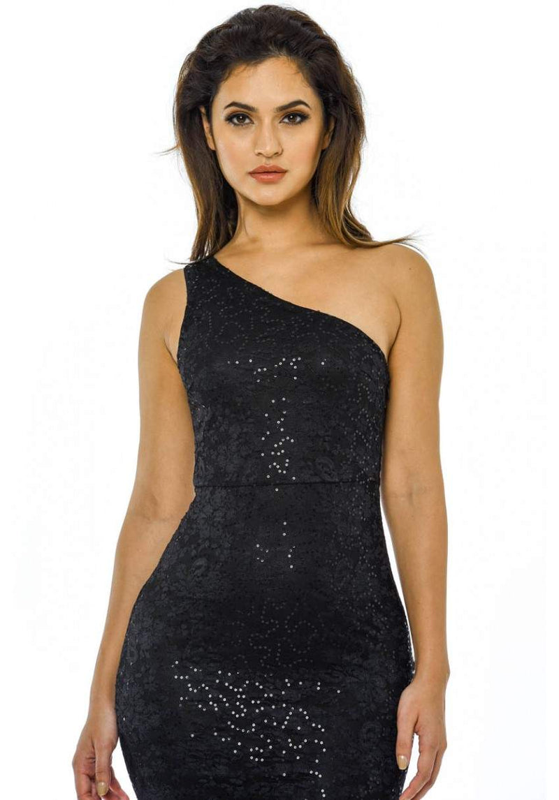 Black Sequin One Shoulder Maxi Dress – AX Paris