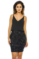 Black 2 In 1 Sequin Dress with Sequin Skirt