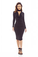 Black Midi Dress with Cut-Out Choker