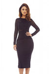 Black Midi Dress with Lace and Mesh Detail