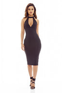 Black  Midi  Dress with Cut  Out  Neck