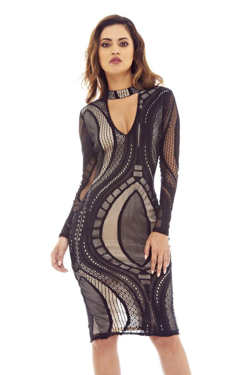 nude and black mesh dress Norma Kamali Spliced Pickleball Dress