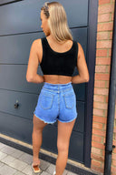 Denim Lace Up Front Denim Shorts