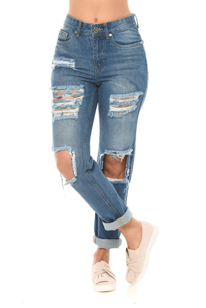 Blue Loose Ripped Jeans