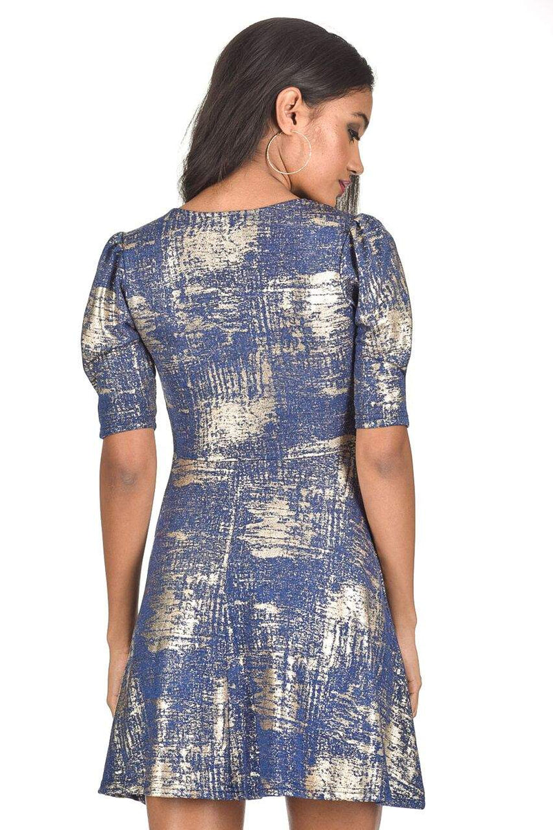 Blue Knot Front Metallic Dress