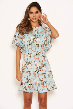 Blue Floral Print Cross Back Dress – AX Paris
