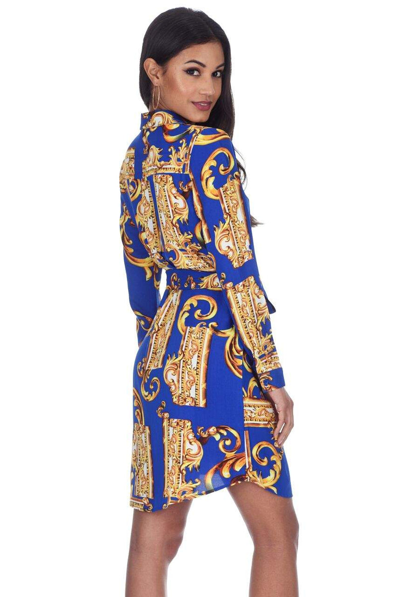 Blue Patterned Shirt Dress