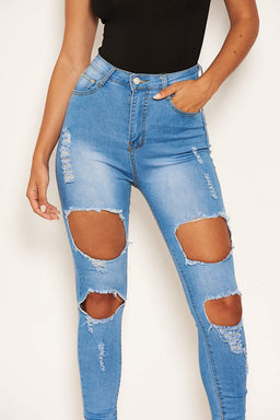 Blue Ripped High Waisted Jean