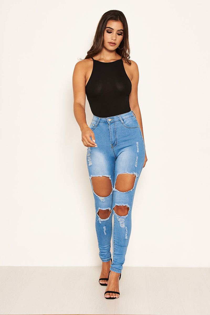 Blue Ripped High Waisted Jean