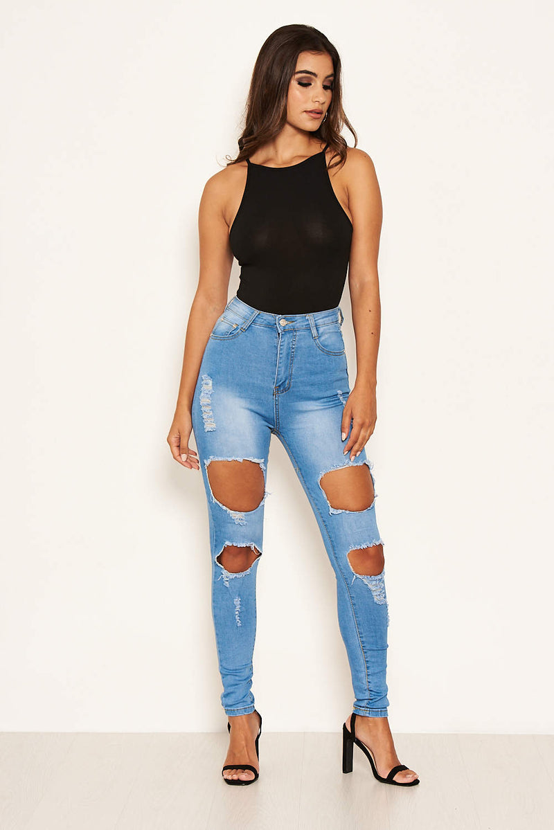 Blue Ripped High Waisted Jean
