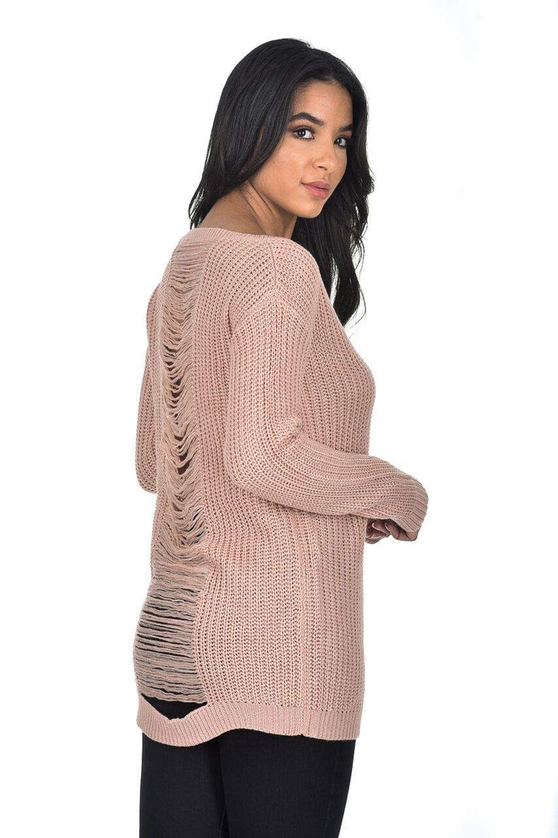 Blush Cable Knit Ladder Back Jumper