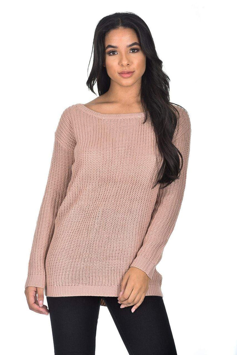 Blush Cable Knit Ladder Back Jumper