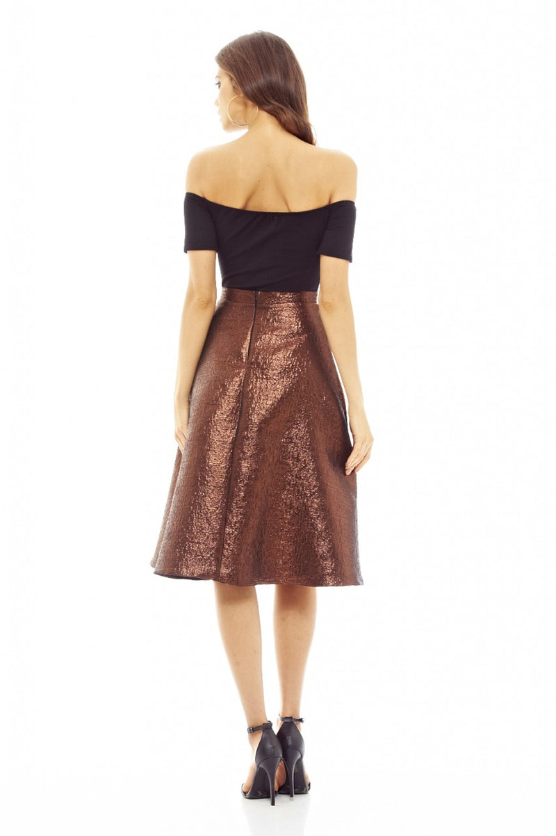 Bronze Metallic Midi Skater Skirt