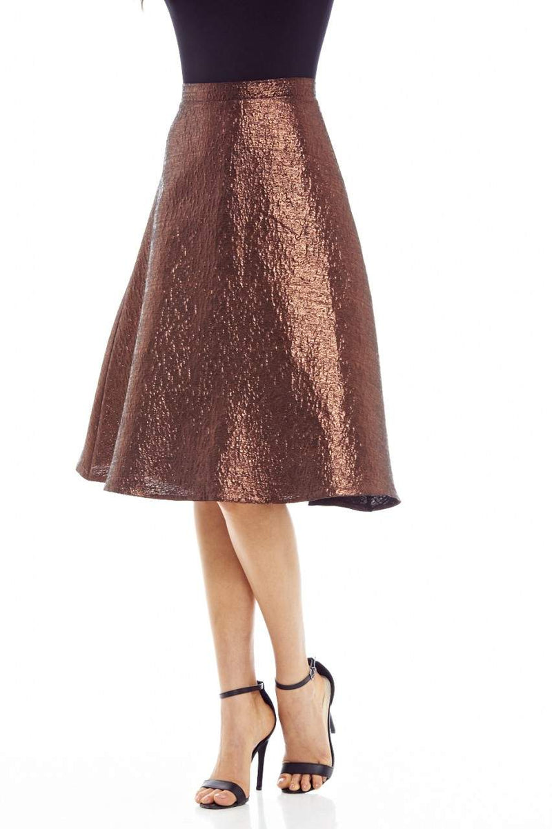 Bronze Metallic Midi Skater Skirt