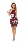 Burgundy Mini Dress with Floral Printed Detail