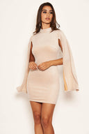 Champagne Sparkle Split Sleeve Bodycon Dress