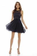 Navy Embellished Chiffon Skater Dress