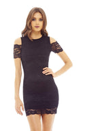 Black Lace Cold Shoulder Mini Dress