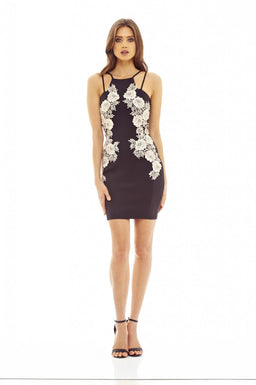 Black Mini Bodycon Dress with Lace Insert