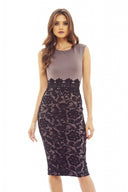 Grey And Black Lace Midi Bodycon Dress