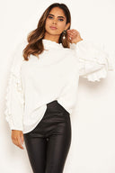 Cream Frilled Sleeve High Neck Top