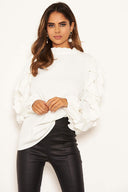 Cream Frilled Sleeve High Neck Top