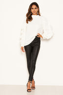 Cream Frilled Sleeve High Neck Top