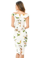 Printed Off Shoulder Cross Midi Dress