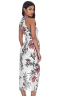 Cream Floral Wrap Over Skirt Dress