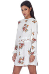 Cream Floral Long Sleeves With Crochet Detailing Waistband Dress