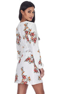 Cream Floral Long Sleeves With Crochet Detailing Waistband Dress