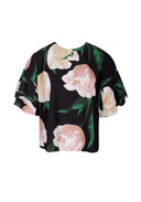 Black Floral Frill Sleeve Top