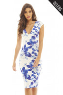 Rose Printed V Neck Midi Dress