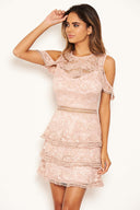 Mushroom Lace Frill Cold Shoulder Dress