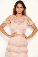 Mushroom Lace Frill Cold Shoulder Dress