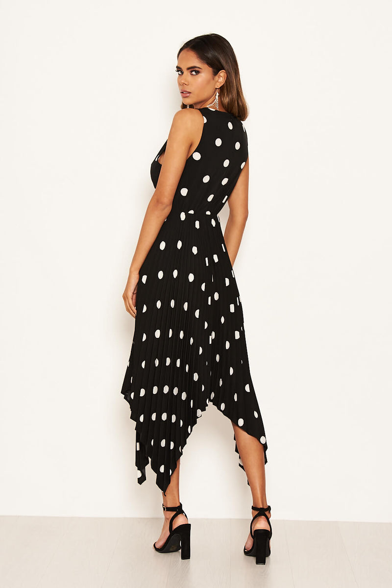 Black Polka Dot Pleated Dress – AX Paris