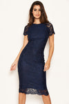 Navy Lace Trim Bodycon Midi Dress