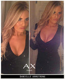 Long Smooth Sequin Sleeve V Front Dress