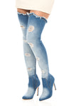 Dark Blue Denim Thigh High Boots