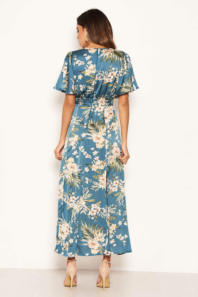 Floral sleeve maxi dress duck egg on sale