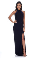 Navy Sequin Panel Detailing Maxi Dress With Thigh Split