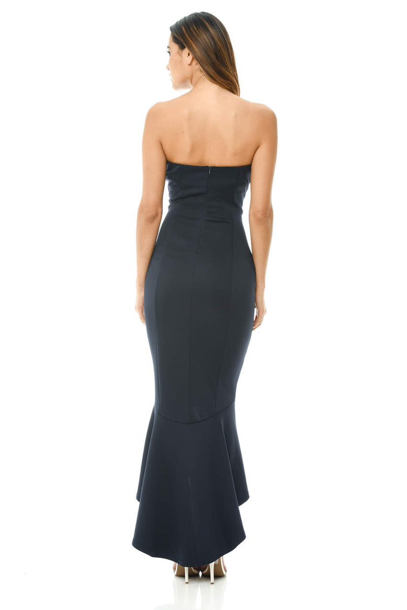 Navy Bandeau Fishtail Dress