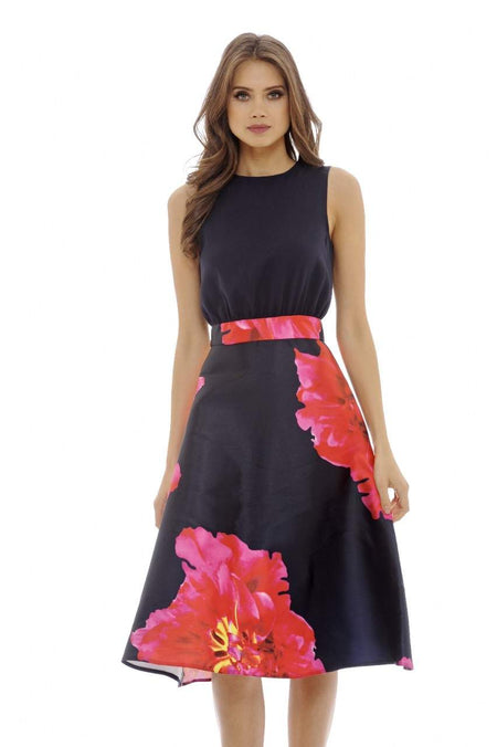 Navy 2 in 1 Floral Midi   Dress
