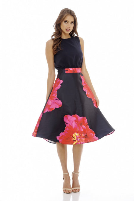 Navy 2 in 1 Floral Midi   Dress
